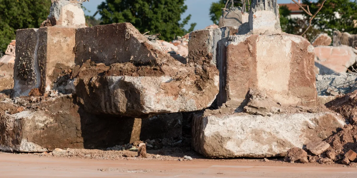 Foundation and slab removal during a Boca Raton, Palm Beach County FL residential demolition